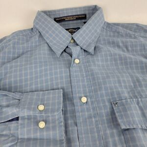 Callaway Golf Mens L Long Sleeve Button Up Blue Plaid Performance Roll Up Sleeve